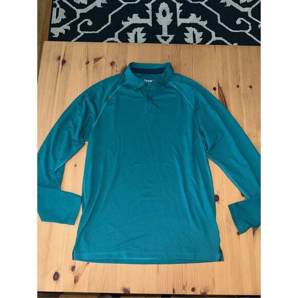 Men's Rhone Long Sleeve Delta Pique Polo Teal Small - Picture 1 of 4